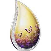 NANIURN Urn for Ashes for Women & Men, Cremation Urns for Human Ashes Adult Female & Male, Funeral Cremation Urns, Decorative Tear Drop, Purple Butterfly and Lavender, Yellow - Large Teardrop