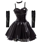 haikyuu Women Black Pu Leather Dress With Choker Stocking Garters Anime Cosplay Costume Goth Gothic Skirt