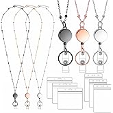 3 Pack Badge Lanyards with Retractable Reels and 6 ID Holders | Stainless steel beaded lanyards, 33.5 in length, 13.5 in retractable reel, waterproof vertical &amp; horizontal holders