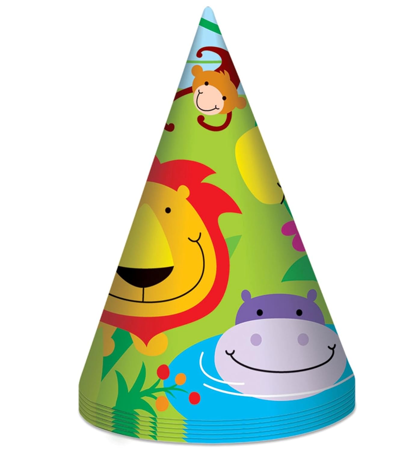 Jungle Theme 8 Party Hats Girls Kids Childrens Birthday Zoo Animal