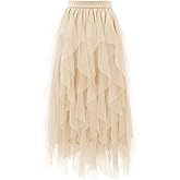 THHGPO Tulle Skirts for Women A Line Fairy Tiered Skirt Midi Length High Elastic Waist Long Skirt