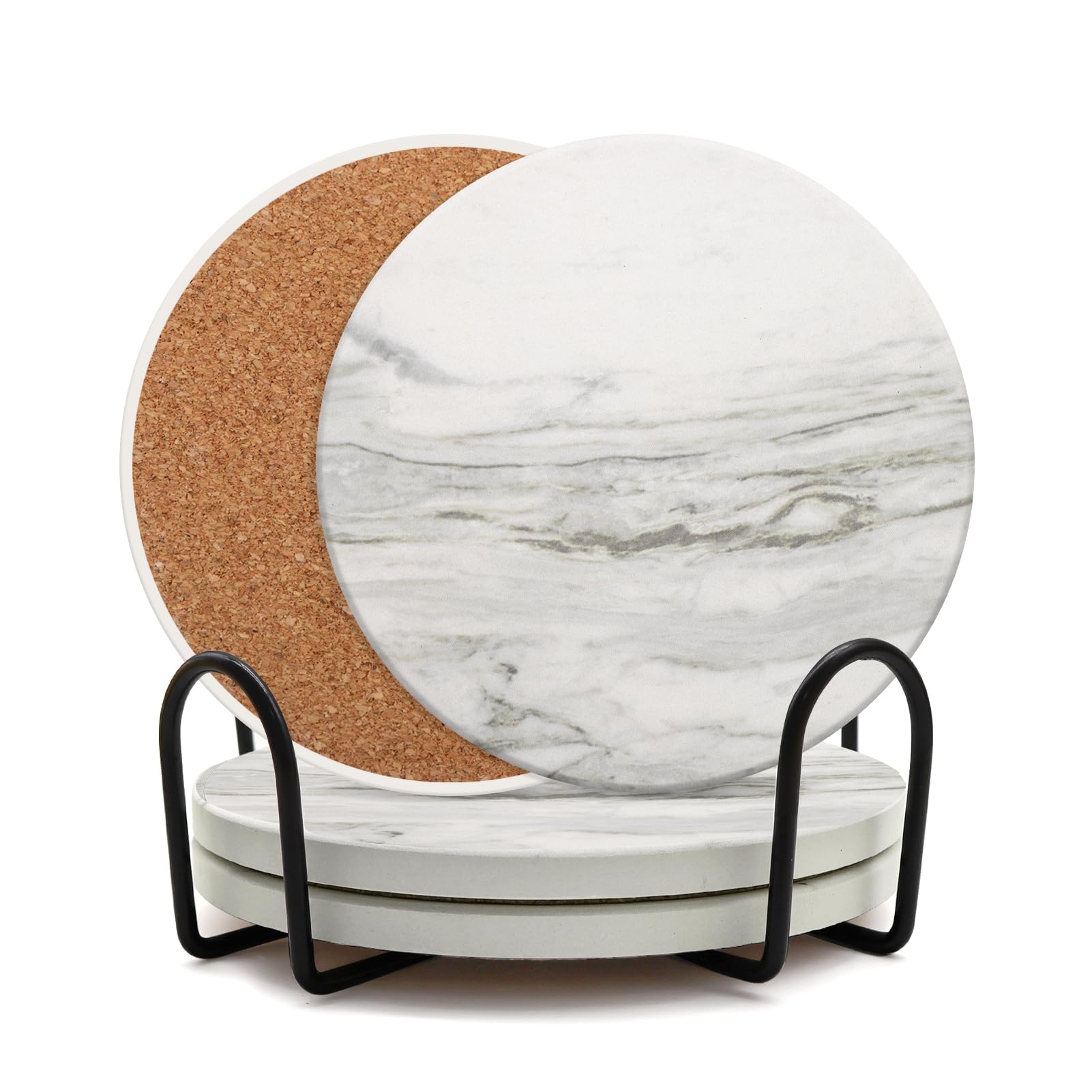 View 1 of ***SIMILAR IMAGE***AEE FIRSONE Coaster Set of 4, Drink Coasters with Holder, Absorbent Ceramic Coasters for Dining Table, 4 Inch Round Coasters Set for Drinks, Cup Coaster for Home Decor, Housewarming Gift, (R&D)