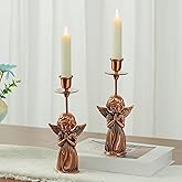 Vintage Bronze Zinc Alloy Angel Candlestick Holders 2 Pcs for Fireplace,Wedding, Holiday Table Decor Candle Holders Gift
