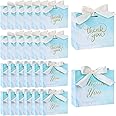 VGOODALL Thank You Gift Bags, Light Blue Party Favor Bags with Gold Lettering and Bow Ribbon, 24 Pack, for Wedding Bridal Bab