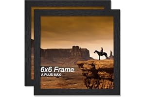 A PLUS MAX 6x6 Picture Frame Set of 2, Black Engineered Wood Frame for 6 x 6 Inch Picture Poster Photo, Light Weight 6 by 6 Frame with Wood-grain for Wall - 2 Pack/Black/6"x6"