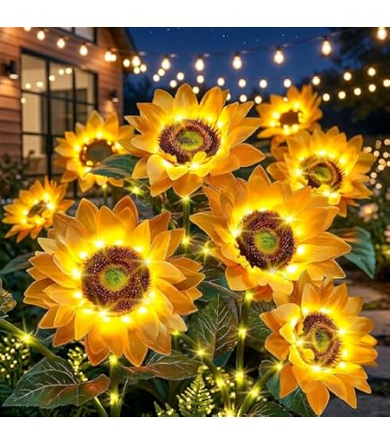 Solar Garden Lights Outdoor Waterproof: 3 Pack Sunflower Path