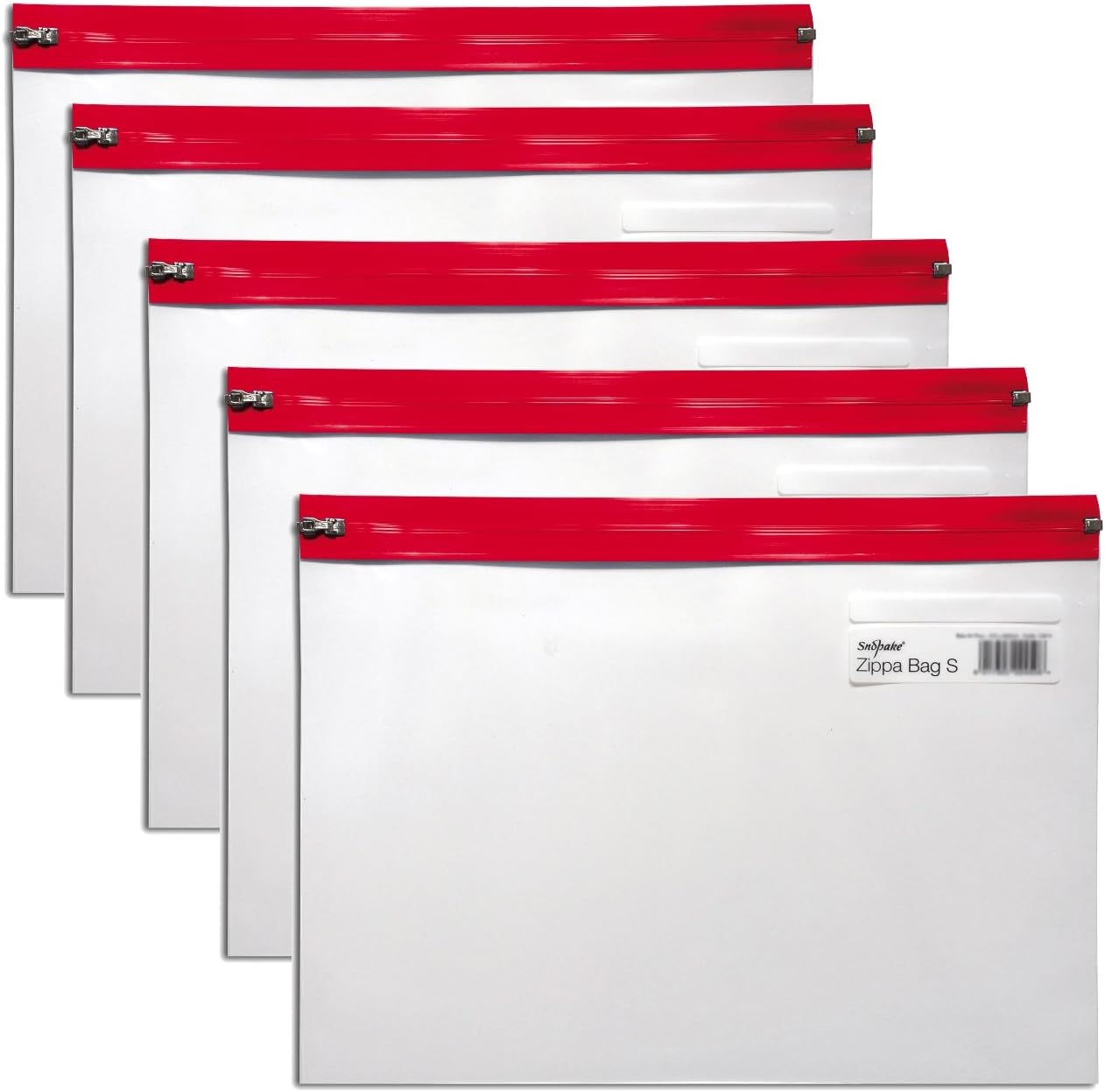 Snopake A4 Plus Zippa-Bag ‘S’ Classic with Write-On Label [Pack of 5] 370 x 260 mm – Transparent/Red Zip Strip [Ref: 12805]