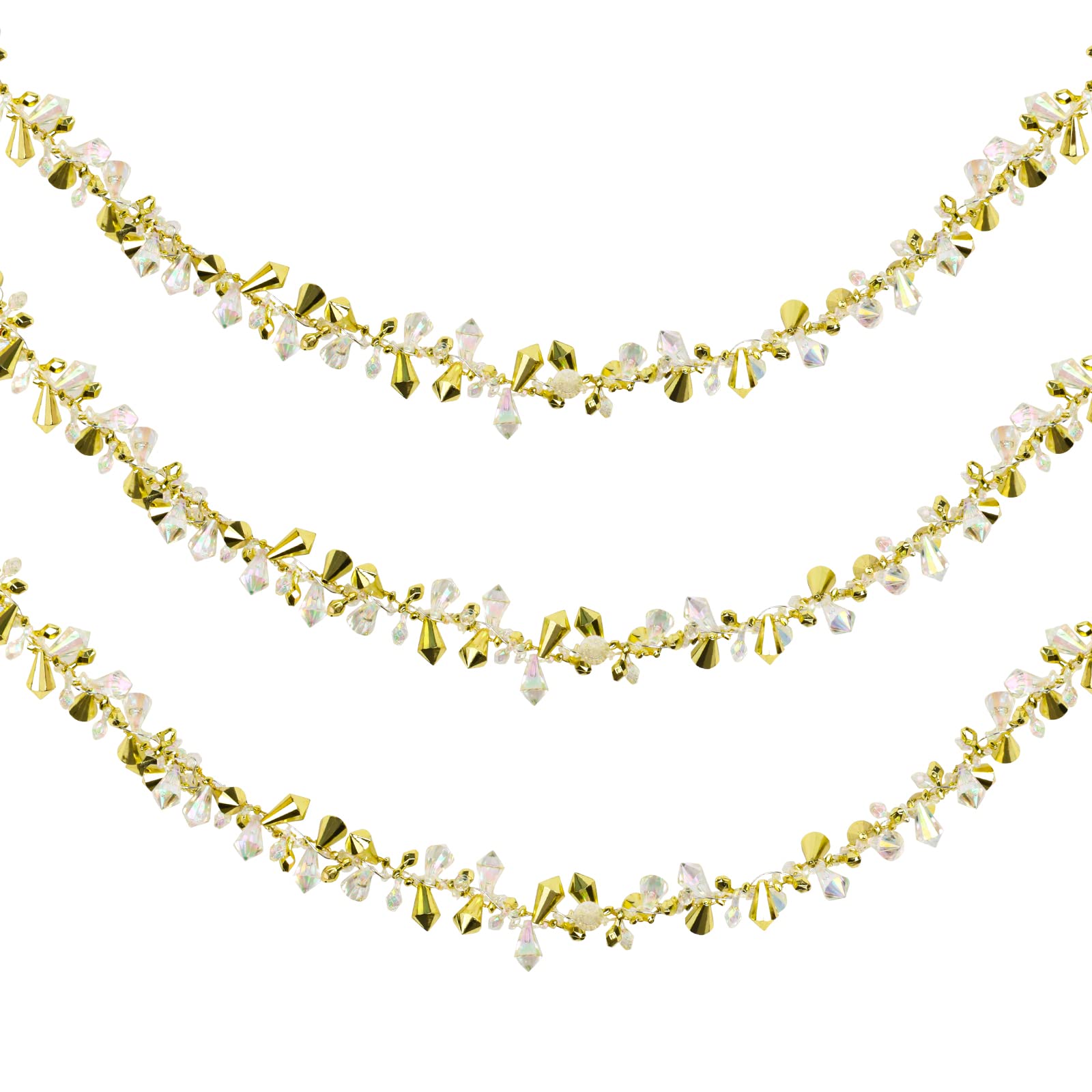 Fowecelt Christmas Tree Beads Garland - 20 Feet Clear Crystal Acrylic Iridescent, Gold Bead Garland for Christmas Tree, Twist Bead String Hanging Beads for Wedding Party Decoration