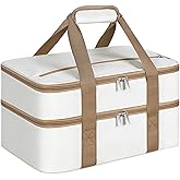 MIAOJIE Double Insulated Casserole Carrier, Portable Casserole Carrier for Hot or Cold Food Lunch Tote Warmer or Cooler Bag, Lasagna Lunch Bag for Potluck Parties- Fits 9" x 13" Baking Dish-Beige