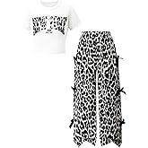 SOLY HUX Toddler Girl's Summer 2 Piece Outfits Y2k Leopard Graphic Short Sleeve T Shirt and Bow Pants Matching Sets