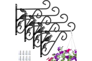 AMAGABELI GARDEN & HOME 4 Pack Hanging Plant Brackets Outdoor 10 inch Metal Fence Wall Plant Hanger Hooks for Hanging Flower Baskets Bird Feeders Lanterns Wind Chimes Rust-Resistant Black