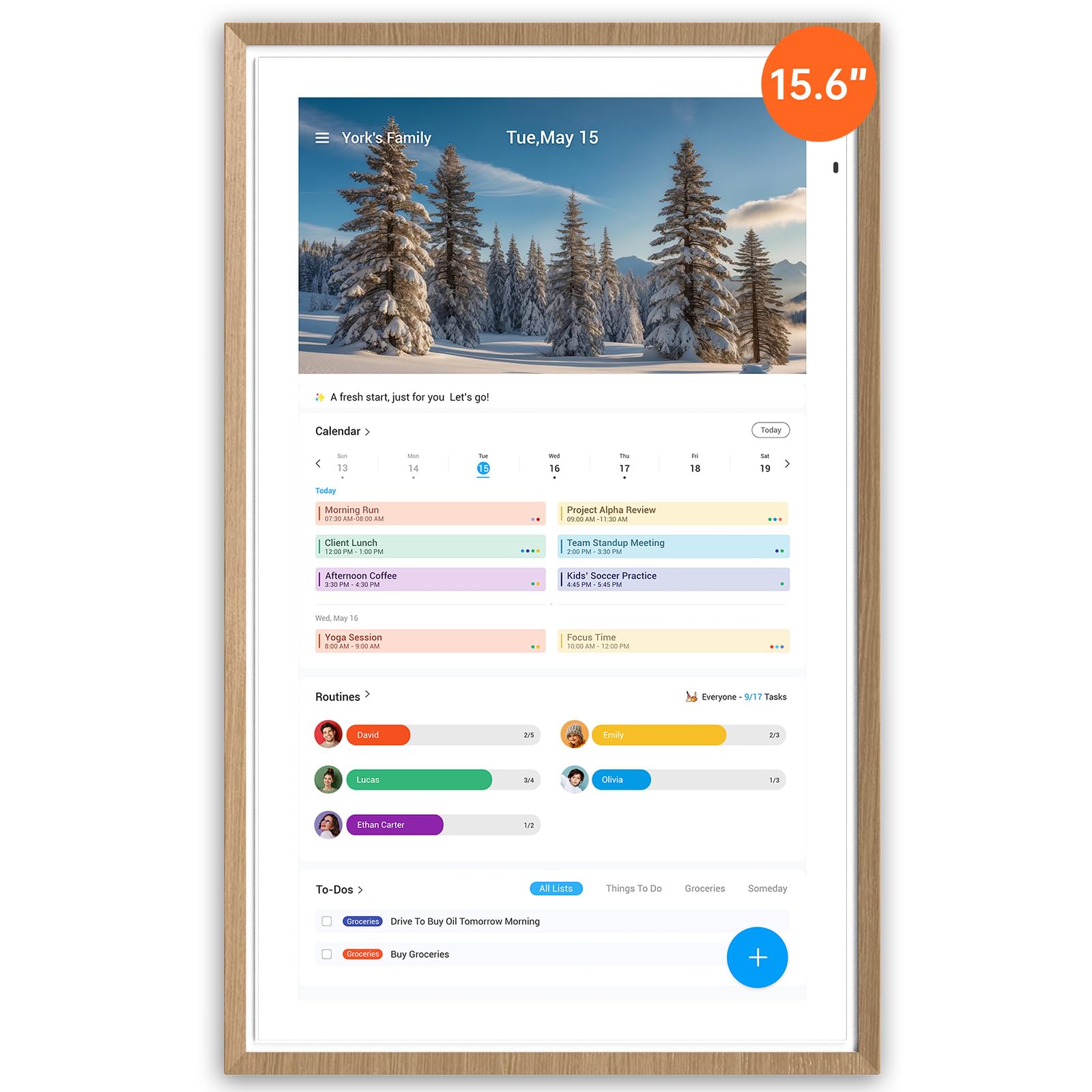 Photo 1 of Apolosign 15.6-inch Digital Calendar : Dual Mode Smart Wall Planner, No Subscription, Install Apps, Sync Calendars, Electronic Touchscreen Interactive Display for Family Schedules, Chore Chart - with Stand (Teak)