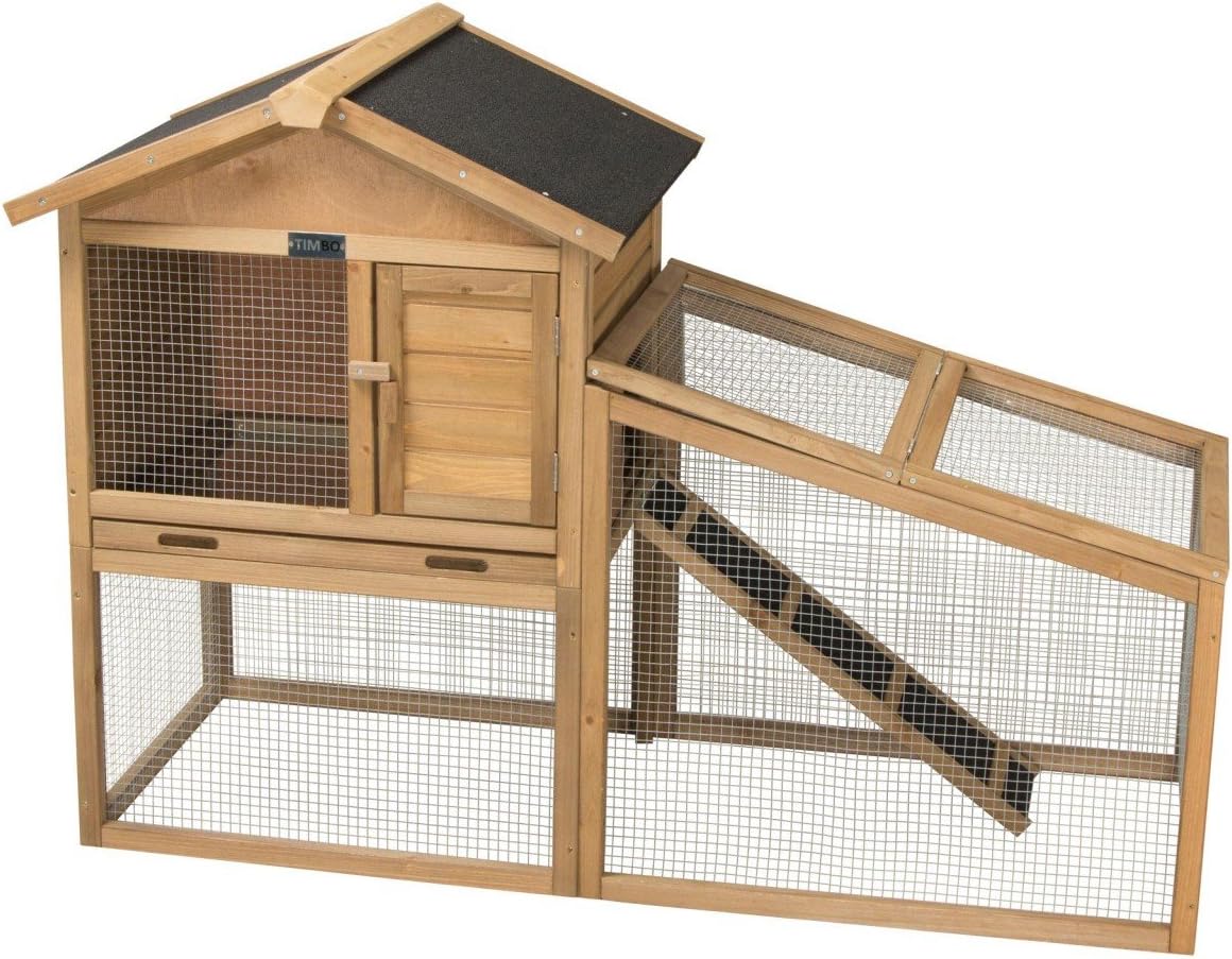 Rabbit hutch JASMIN with outdoor enclosure, made of solid fir wood, 144x65x100 cm - hutch for small animals - hutch for outdoor use - weatherproof protection & retreat for rabbits in winter & summer