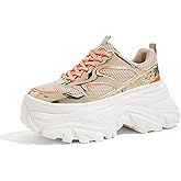 LUCKY STEP Women's Rhinestone Chunky Sneakers Breathable Lace-Up Platform Walking Sneakers Fashion Casual Dad Shoes