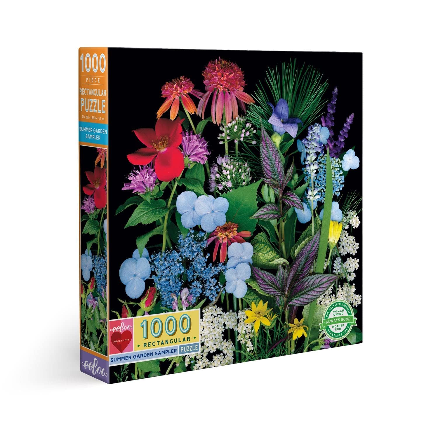 eeBoo Piece and Love Summer Garden Sampler 1000 piece rectangular adult Jigsaw Puzzle
