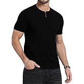 YTD Mens Tees Short Sleeve Crewneck Henley Shirts Knitted Textured Shirt Solid T-Shirts Summer Top