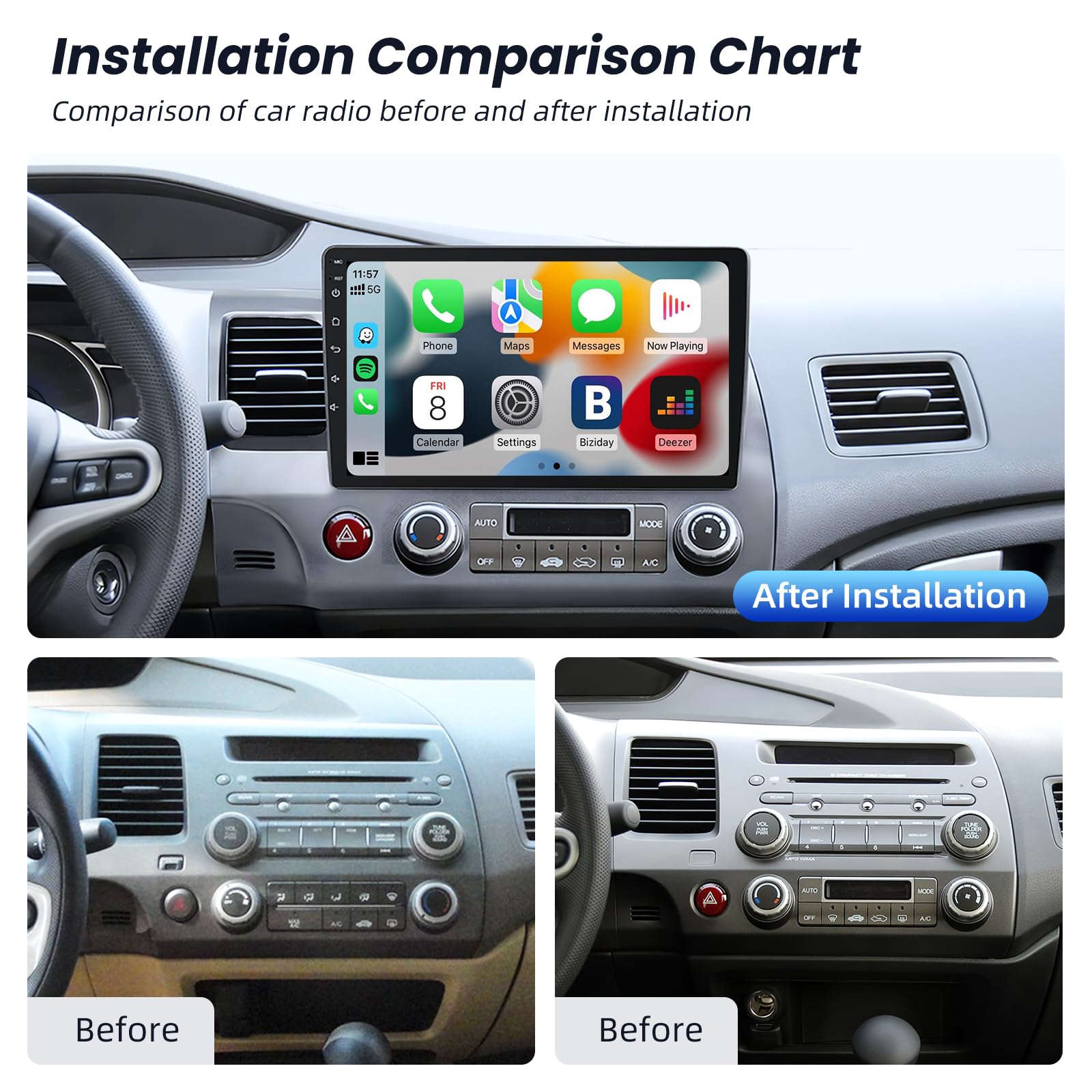 4 Core+64G ROM Car Radio Stereo for Honda Civic 2006 2007-2011: Android Car Radio with 10.1 Inch 1280x800 HD Touch Screen - Wireless CarPlay Android Auto Bluetooth 5G WiFi FM GPS SWC Backup Camera