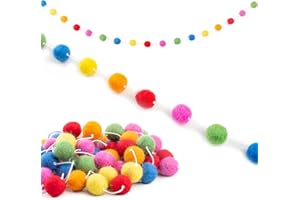 Woolygon Felt Ball Garland Handmade in Nepal - Pom Pom Colorful Rainbow Garland Felt Ball Decor, Christmas Tree Décor, Xmas Holiday Party, Birthday Banner - 7.6 Feet, 60 Balls - Dark Rainbow