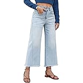 Allimy Women's Wide Leg Jeans 2026 Spring Summer High Waisted Baggy Straight Leg Cropped Pants with Raw Hem