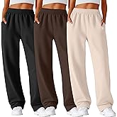 Neer 3 Pack Womens Wide Leg Sweatpants Lounge Athletic Joggers Elastic Waist Baggy Straight Leg Long Pants with Pockets