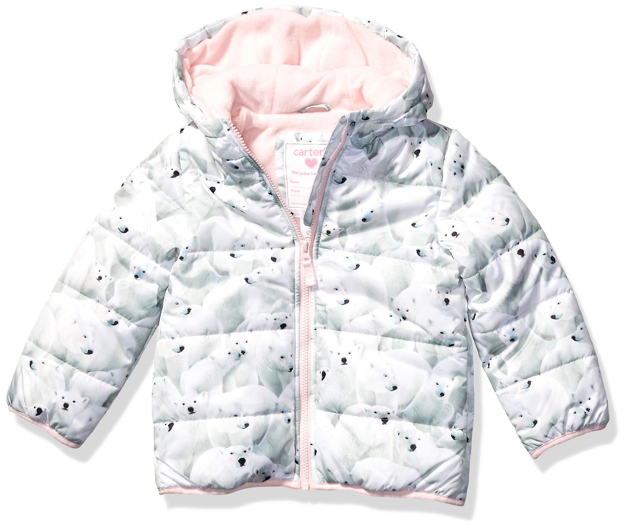 Carter's Girls' Toddler Fleece Lined Puffer Jacket Coat, White Polar