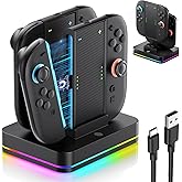 BRHE Switch 2 Controller Charger Dock Compatible with Nintendo Switch 2 2025 for Joycons with 7 RGB Light Mode, 4 in 1 Joycon Charging Dock with LED Indication