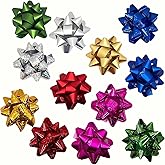 12 Pcs Gift Bows Assortment – 12 Assorted Gift Bows (red, Pink, Blue,Green Gold, Silver) for Christmas Gift Wrapping, Birthday Presents, Holiday Party Decorations