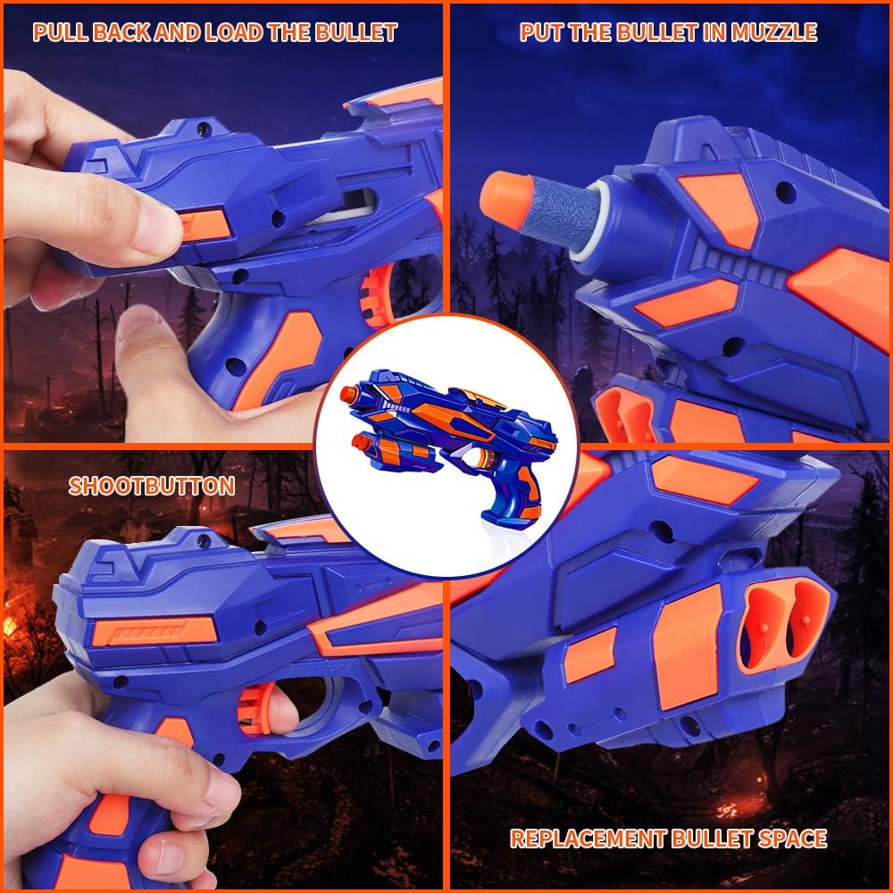 RegeMoudal 2 Pack Blaster Toy Guns Foam Bullet Toy Gun with 2 Foam Dart Wrist Band and 60 Pack Refill Soft Foam Darts Hand Gun Toys for Kids: Toys & Games