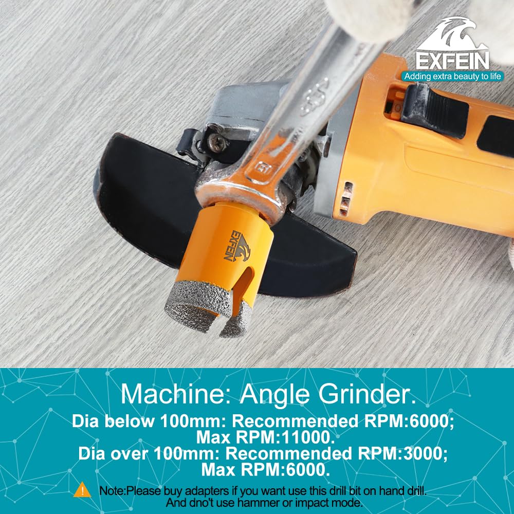 Diamant Fliesenbohrer Set 12 Stücke, 6/6/8/20/25/35/50/68/100MM EXFEIN M14 Diamantbohrer Lochsäge, 20mm Fingerfräser, 50mm Fasenfräser, Adapter für Fliesen Keramik Porzellan Marmor Granit 4