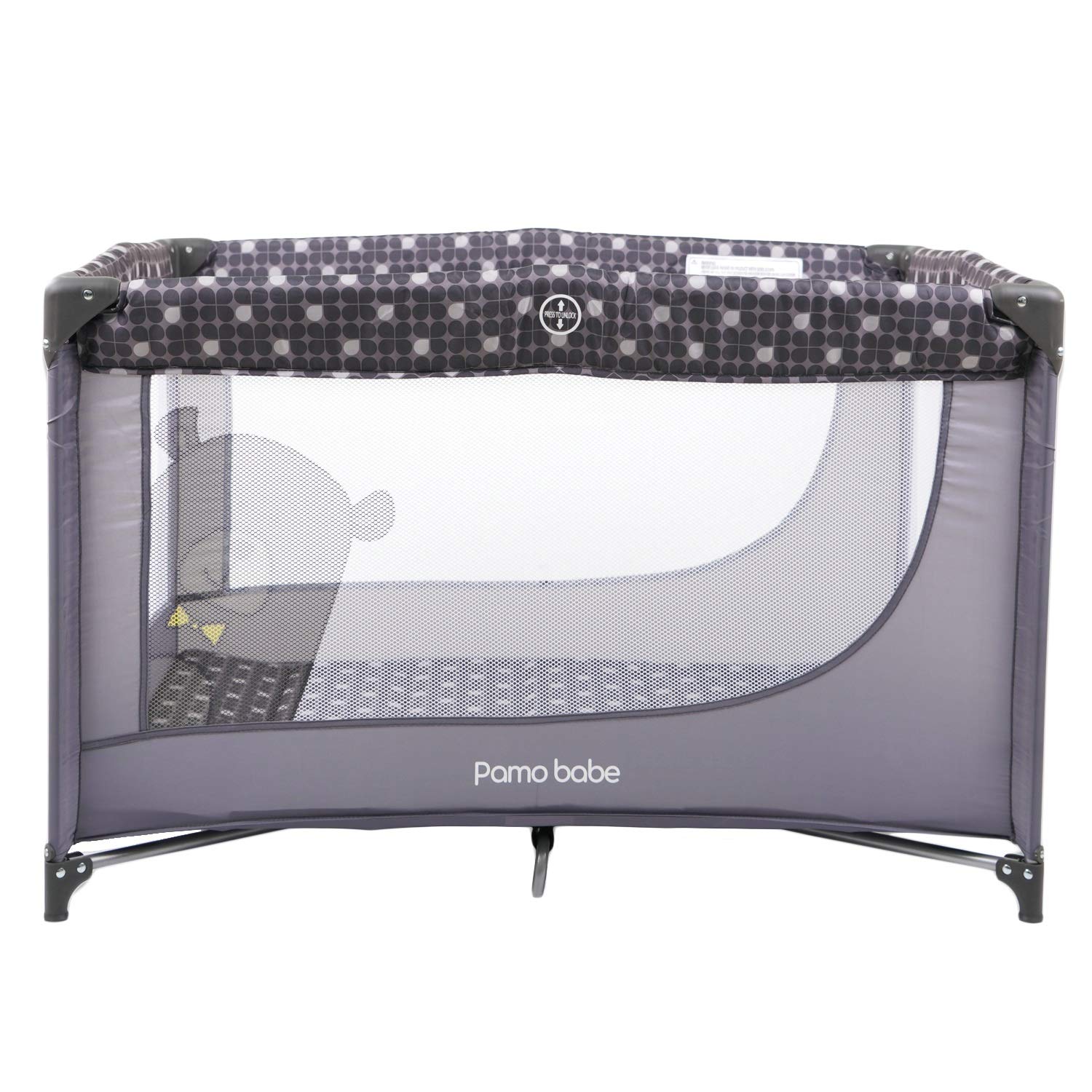 Pamo Babe Lightweight Playard, Packable Sturdy Easy Setup Baby Playard with Mattress and Carry Bag(Grey)
