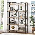 BON AUGURE Industrial Bookshelves and Bookcases, 5 Tier Large Etagere Shelving Unit, Farmhouse Rustic Wood Metal Book Shelves