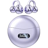 MAcnas Open Ear Clip Headphones Wireless Earbuds Bluetooth 5.4 Sports Earphones Wireless Charging Case & LED Power Display Waterproof Fitness Headphones for Running (Purple)