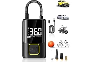 OMQ Tire Inflator Portable Air Compressor, 150 PSI Air Pump for Car Tires, One Click Smart Air Pump Tire Inflator for Car, Motorcycle, Bicycle and More with Tire Pressure Gauge