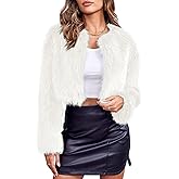 Danedvi Women's Fashion Cropped Faux Fur Jacket Long Sleeve Open Front Cardigan Casual Fluffy Parka Shaggy Short Coat