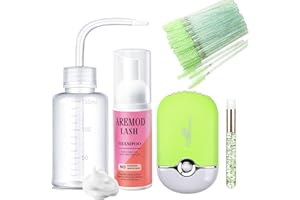AREMOD Lash Extension Cleanser, Lash Shampoo Cleaning Kits with Lash Fan, 60ml Lash Shampoo,Cleaning Brush and Wash Bottle for Lash Bath(Green)