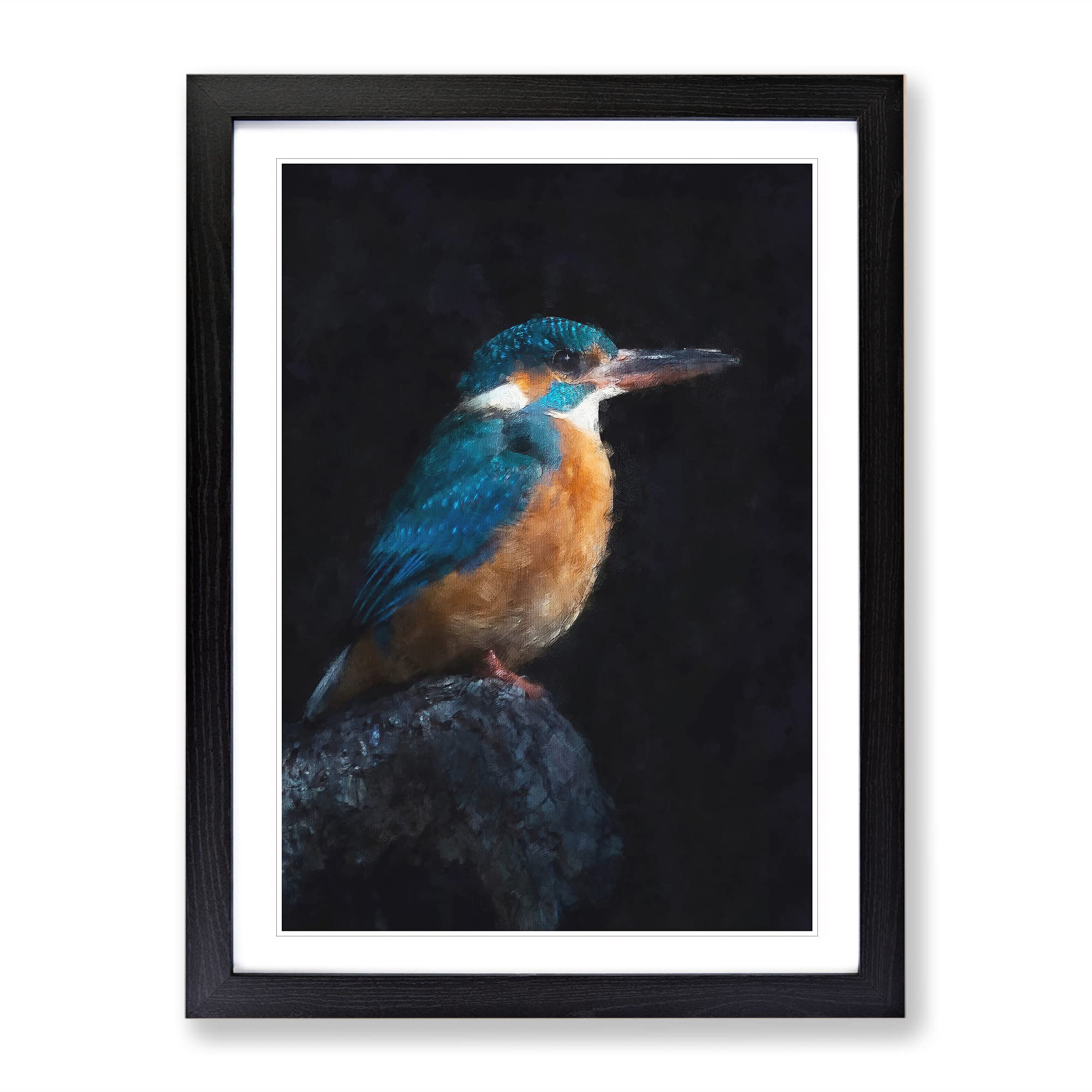 Kingfisher Bird Painting Modern Framed Wall Art Print, Ready to Hang Picture for Living Room Bedroom Home Office Décor, Black A3 (34 x 46 cm)