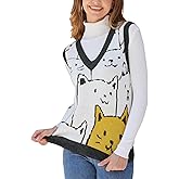 Yimoon Womens Cat Sweater Vest V Neck Y2k Graphic Knit Vest Cute Sleeveless Knitted Pullover Tops