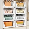 SNSLXH 5 Pack White Stackable Closet Organizer Box, Multifunctional & Foldable Storage Basket for Bathroom, Kitchen, Laundry 