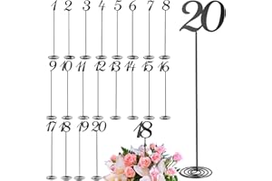Therwen 20 Pcs Metal Table Numbers 1-20 Table Numbers for Wedding Reception 12 Inch Stainless Steel Party Desk Figure with St