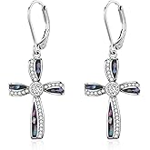 TALYKONG Cross Earrings for Women Abalone Shell Twist/Black Cross Dangle Drop Earrings for Women