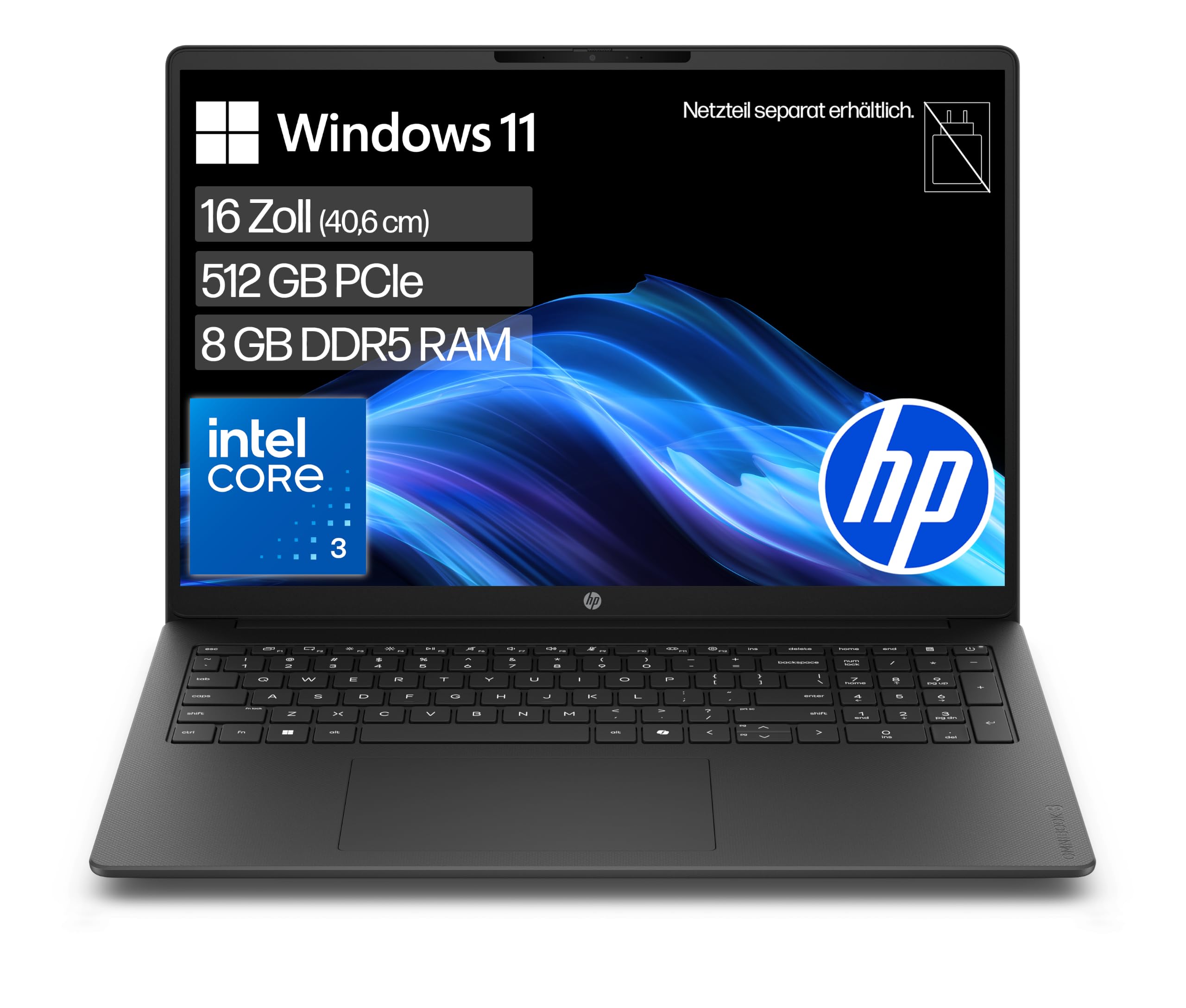 HP OmniBook 3 Laptop, 16" 2K IPS, Intel Core 3, 8GB RAM, 512GB SSD