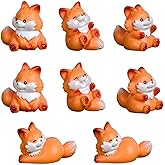 Pinenjoy 8Pcs Cartoon Mini Fox Figurines Miniature Foxes Figures Resin Woodland Animal Cake Topper for DIY Fairy Garden Micro Landscape Birthday Craft Decorations