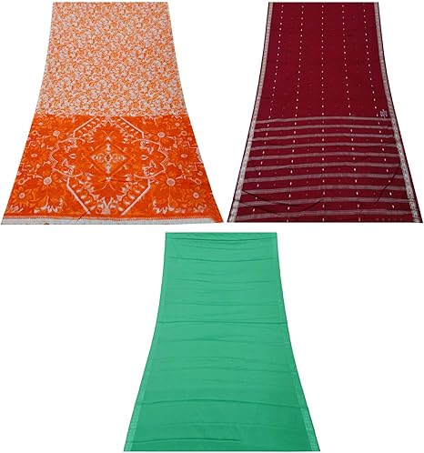 Amazon Peegli インドの多色diyクラフト生地シルクブレンドヴィンテージリサイクル素材混合パターンサリー3サリーアート装飾布のロット 布 生地 通販