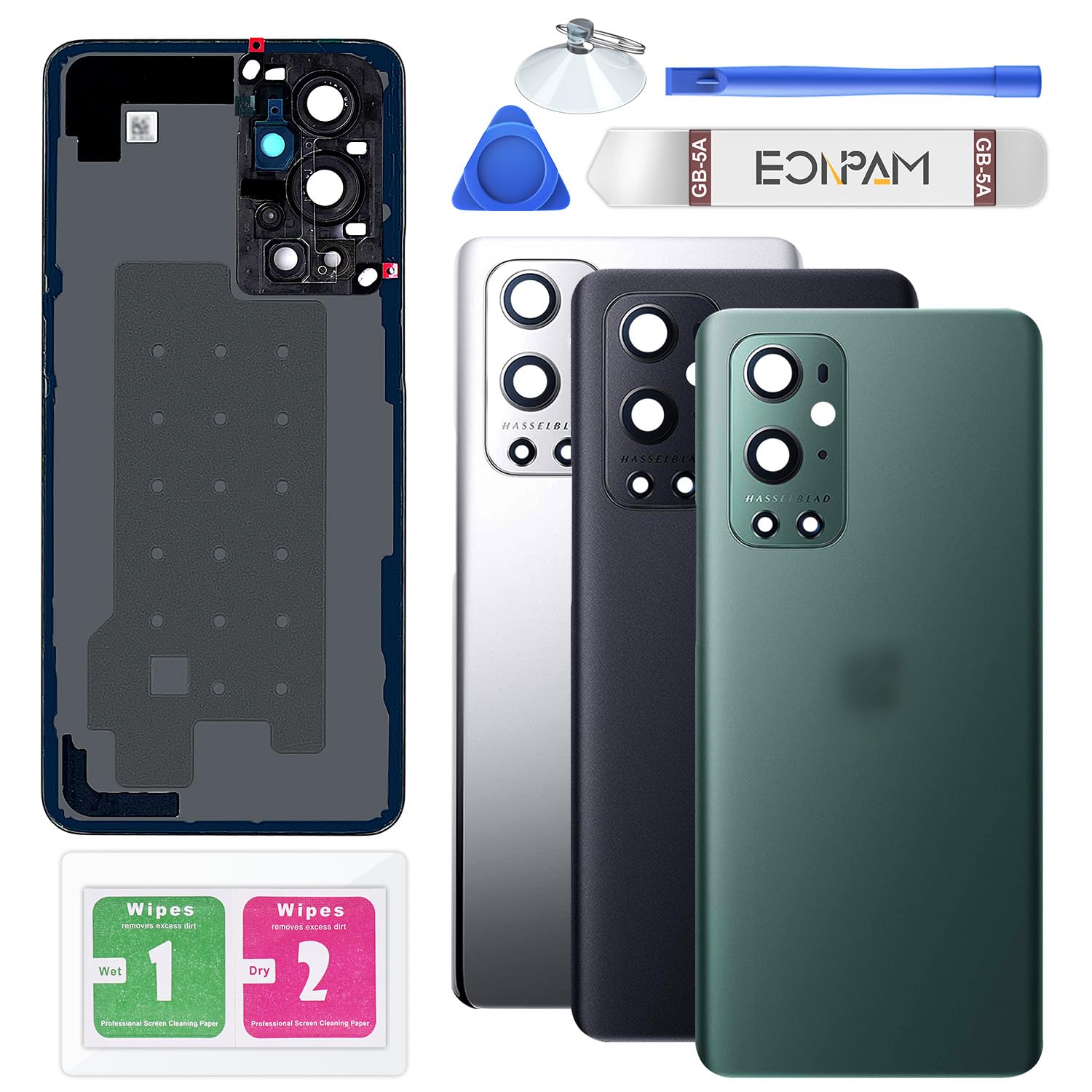 Eonpam Back Cover Glass for OnePlus 9 Pro Rear Glass Replacement with Camera Lens + Repair Kit Genuine Rear Housing (Green)