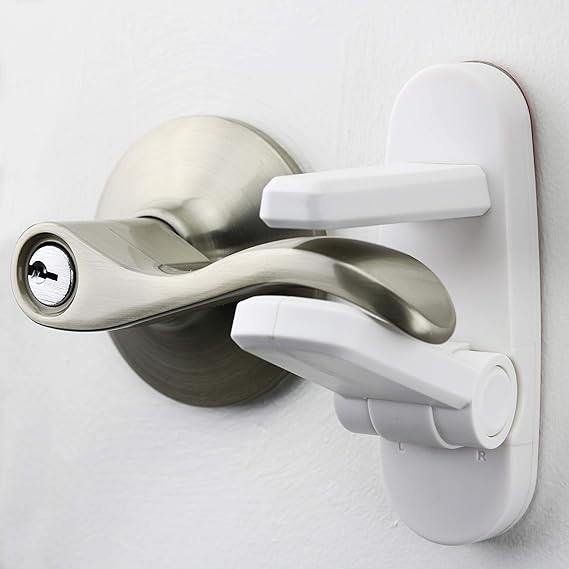 Jolik Improved Childproof Door Lever Lock（2 Pack）& Handles 3M VHB Adhesive Door Handle Child