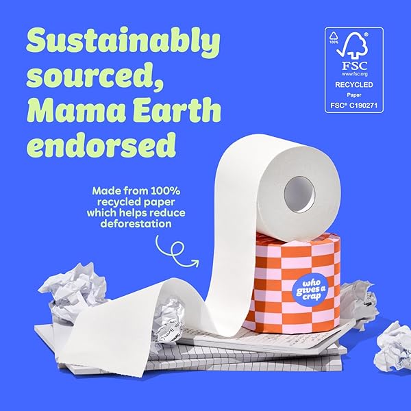 WHO GIVES A CRAP | 100% RECYCLED TOILET PAPER, 16 ROLLS, 330 SHEETS, BIODEGRADABLE & ECOFRIENDLY, SOFT & STRONG, VIRGIN TREE FREE, BULK TOILET PAPER