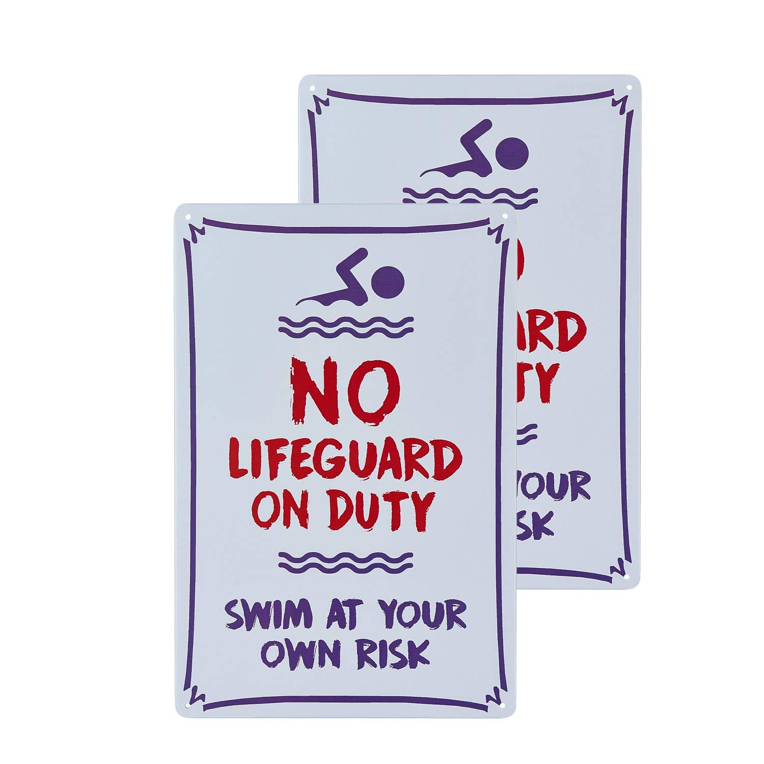 不适用 2 Pack Swimming Pool Sign, Warning No Lifeguard On Duty Sign,Warning Pool Signs