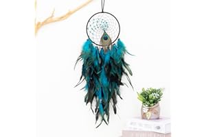 TEESHLY Dream Catchers with Peacock Turquoise Design Creativity Feather Boho Handmade Dreamcatchers for Wall Hanging Decoration, Ornament Festival Gift