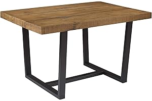 Walker Edison Andre Modern Solid Wood Dining Table, 52 Inch, Rustic Oak