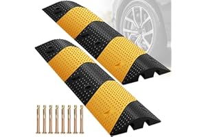 PALATALA Speed Bumps for Road, 2 Pack 39.3" Rubber Speed Bumps, 2 Channel Total 78.7'' Long Speed Bump Rated 66000 LBS Load Capacity, 8 Bolt Spikes Anchors Speed Humps for Asphalt, Driveway, Gravel, Concrete